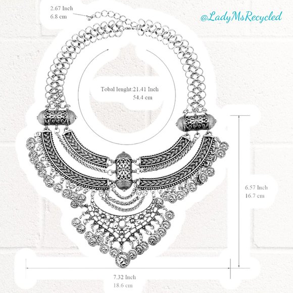 Chunky Silver-tone Statement Coin Necklace & Earrings Boho Belly Dance NEW! - Picture 4 of 10